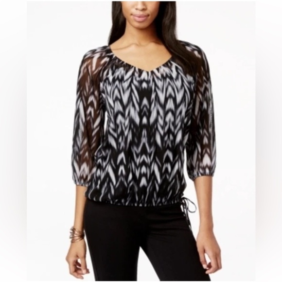❗️5X$30❗️ INC International Concepts Women's Printed Tie Waist Blouse - Picture 1 of 6